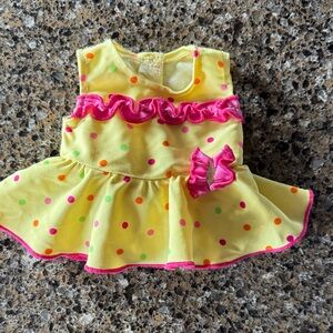 American Girl Bitty Baby Yellow Polka Dot Swim Dress with Pink Accents